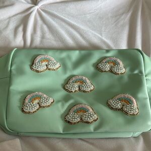 Stoney Clover Lane Mint Green Cosmetic Bag with Rainbow Patches